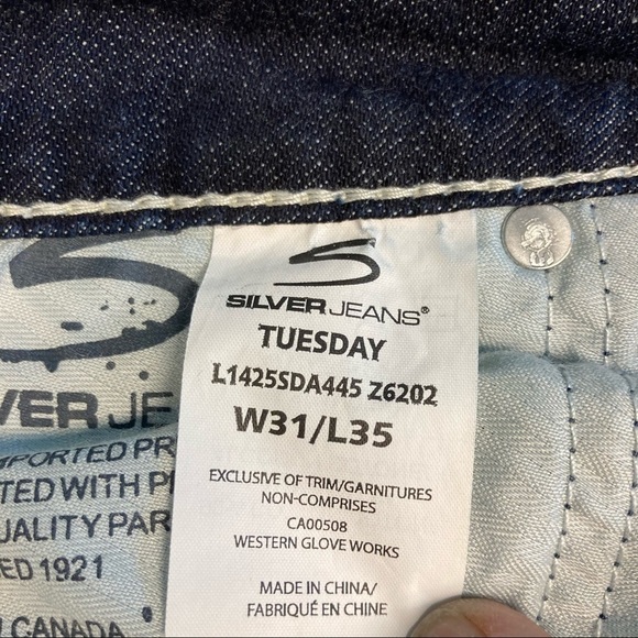 SILVER JEANS Sz 31 Tuesday Bootcut Faded Whisker  Dark Jeans - Picture 11 of 13